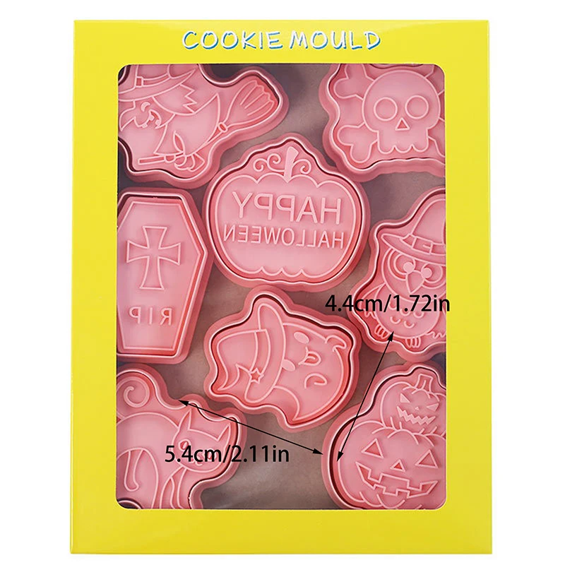 Halloween Cartoon Cookie Molds Set Pumpkin Wizard Plastic Cookie Cutter Frosting Cookie Stamps Baking Tools