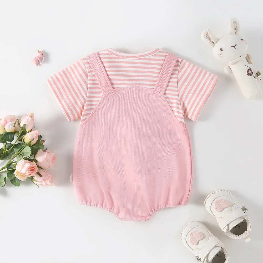 2024 New Summer Baby Rabbit Bodysuit Girls Sweet Cute Stripe Bunny One Piece Toddler Outwear Clothes