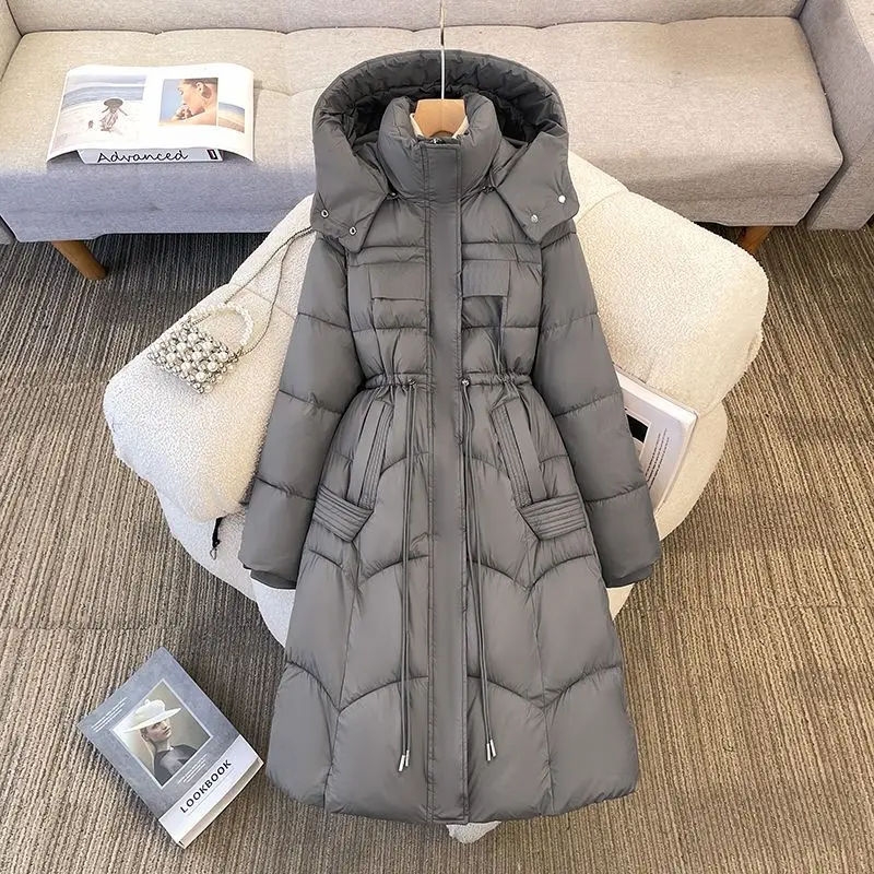 

2025 Winter New Women's Down Cotton Jacket Windproof Waist Hooded Warm Parkas