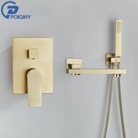 Brushed Golden Bathtub Faucet Wall Mounted Rotating Spout Bath Shower Mixer Tap Concealed Black Bathroom Tub Mixer Faucet