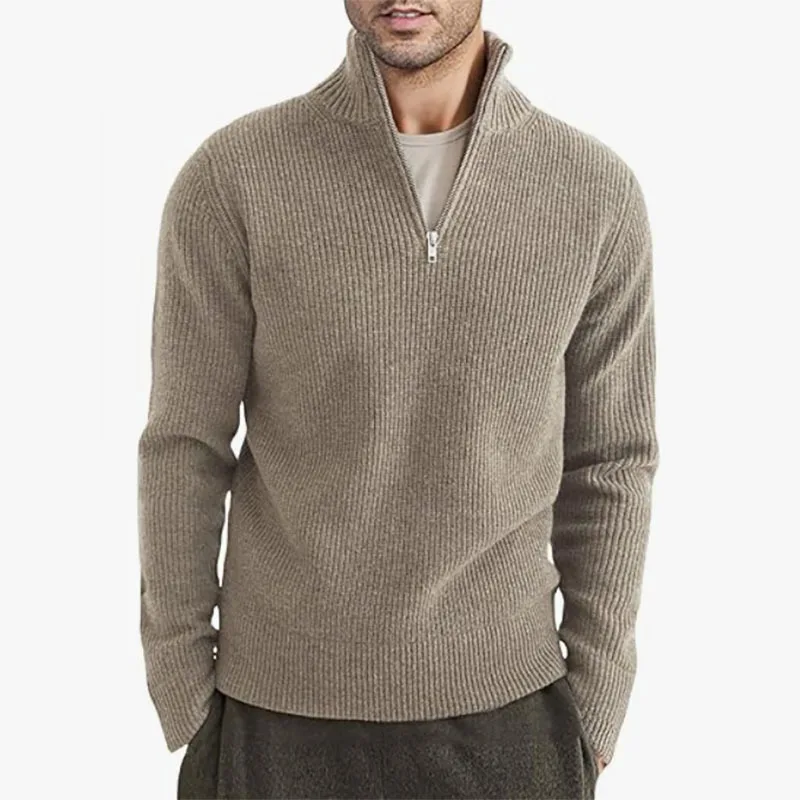 

Men Pullovers Solid Sweaters Long Sleeve Mock Neck Knitted Sweater Zipper Spliced Loose Casual Autumn 2025 Slight Strech