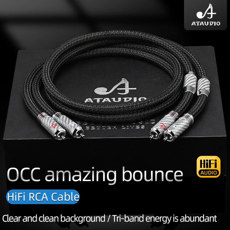 ATAUDIO HiFi RCA Audio Cable High Grade Carbon Fiber Rhodium Plated  2RCA Male Connector for Speaker  Mixer CD