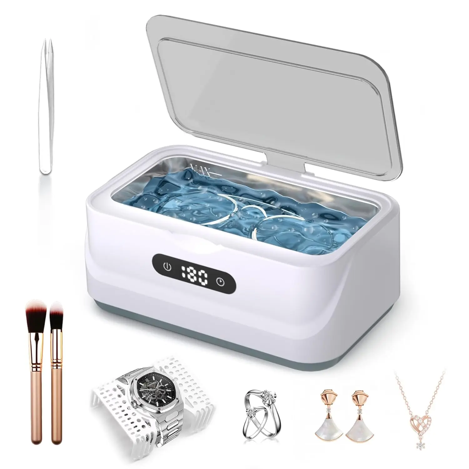 48kHz Ultrasonic Cleaner: 4 Modes, Digital Timer for Jewelry, Glasses, Retainers, Watch Bands - 24W, 13.5oz