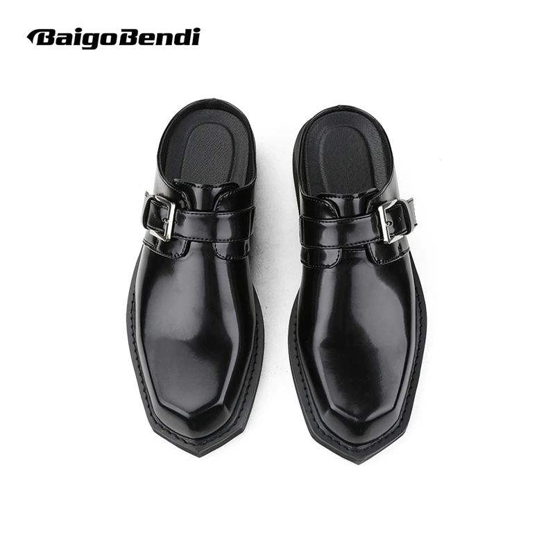 Triangular Toe Special Design Open Back Slippers Trendy Men\'s Buckle Belt Personality Leisure Man Slip On Summer Mules