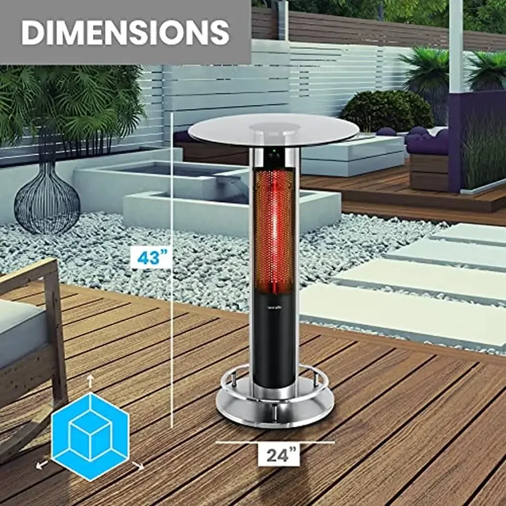 Electric Infrared Patio Heater 1500W Remote Control Waterproof Portable Table Warm Outdoor Indoor Restaurant BBQ Area Easy