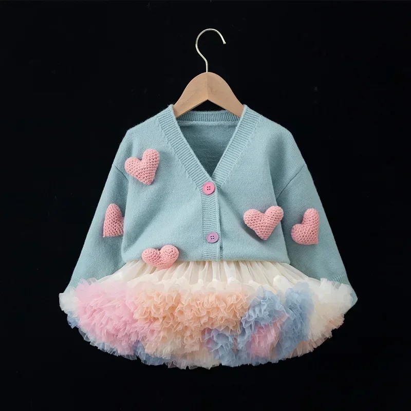 

Korean Kid Set Baby Girls Suit Autumn New Long Sleeve Children's Sweater + Skirt Set Girl Lovely Print Pleated Skirt W-S1032