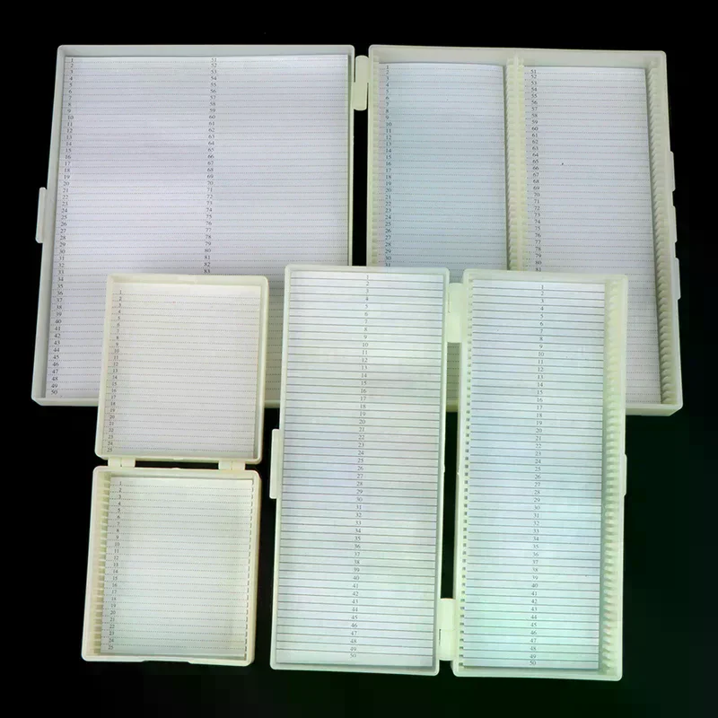 Plastic Microscope Glass Slide Box 25/50/100pcs Biological Slices Storage Case Holder for Prepared Microscope Slides