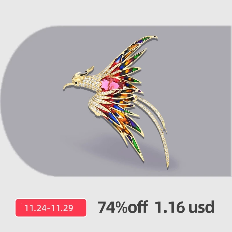 Wuli&baby Crystal Phoenix Bird Brooches For Women Men 5-color Enamel Flying Beauty Bird Party Office Brooch Pin Gifts