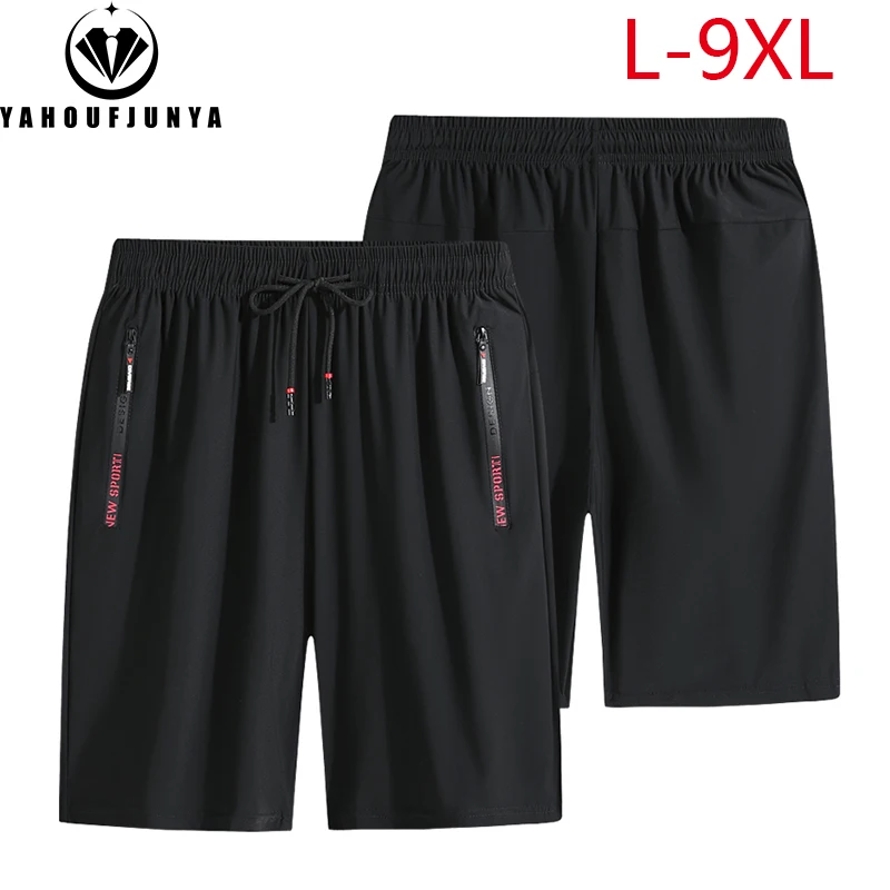 Men Summer Ice Silk Outdoors Joggers Fitness Quick Dry Shorts  Men Breathable Solid Color Loose Elastic Short Male Plus Size 9XL