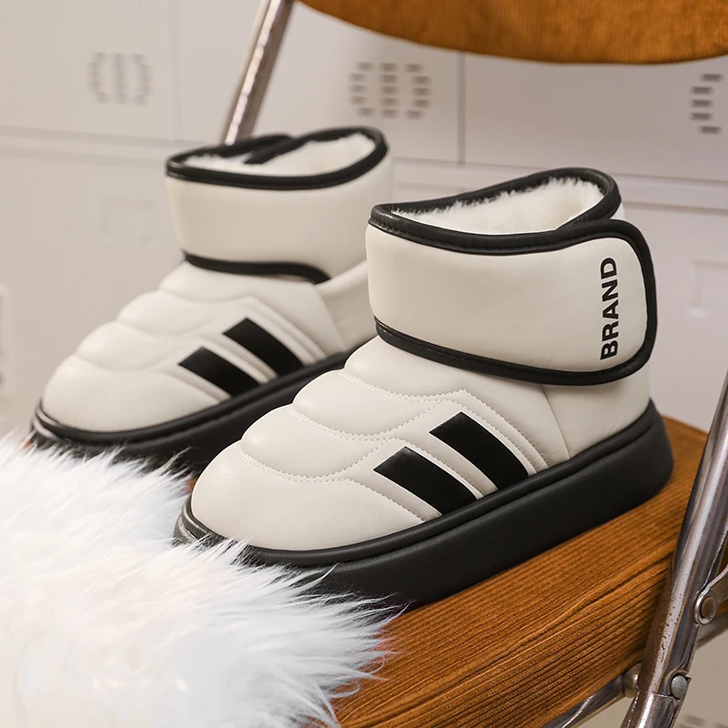 

Men Winter Cotton Slippers New Warm Shoes Lining Plush Indoor Couple Slides Platform High Top Snow Boots Couple Home Slippers
