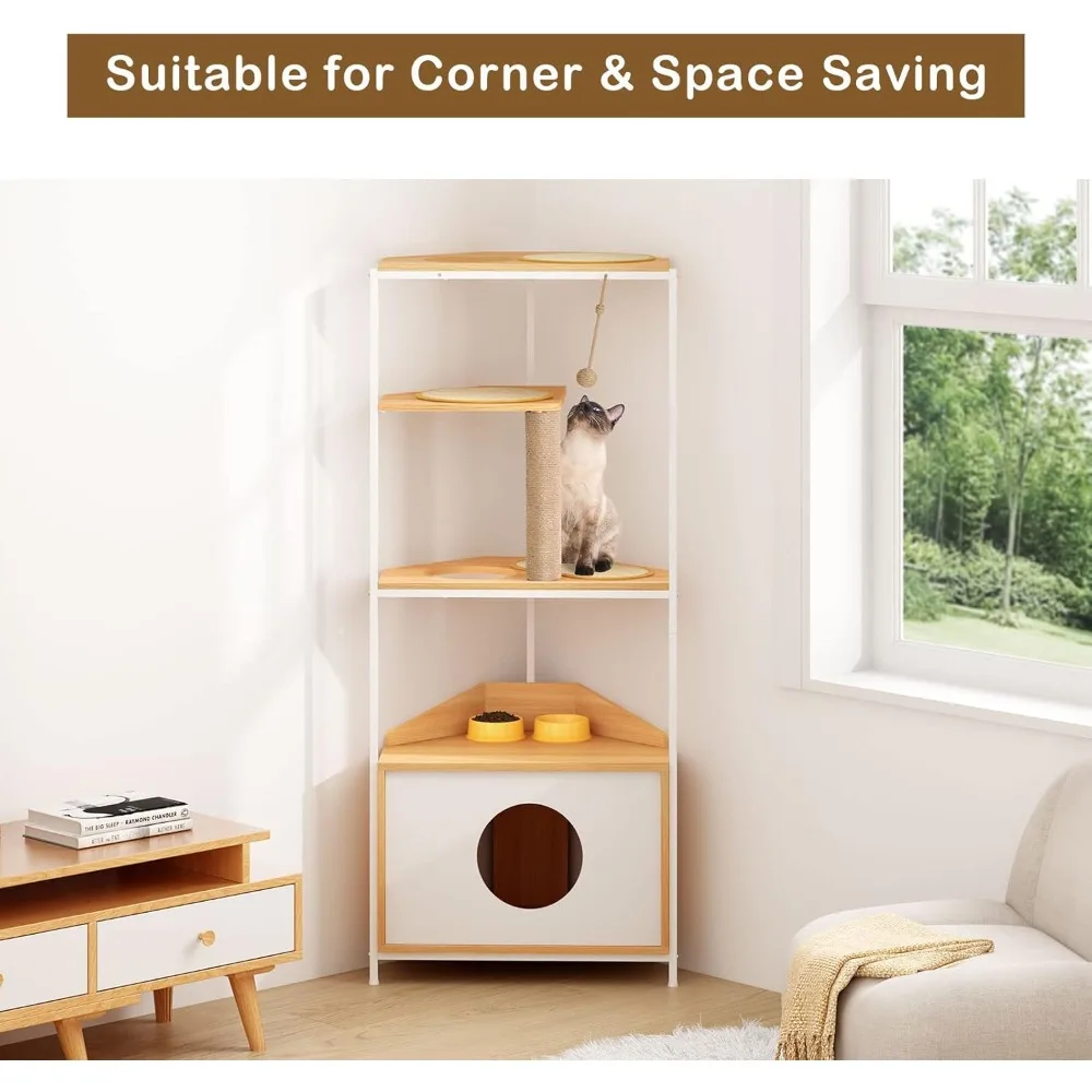 برج القطط الزاوية من soges، شجرة القطط مع عمود خدش، شقة القطط مع محطة تغذية ومنصات التسلق، أثاث الحيوانات الأليفة لـ