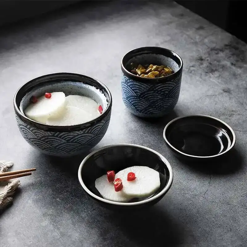 Japanese Tableware Stew Bowl Ceramic Bowl With Lid Dessert Steamed Egg Bowl Soup Bowl Dessert Underglaze Color Ramen Bowl