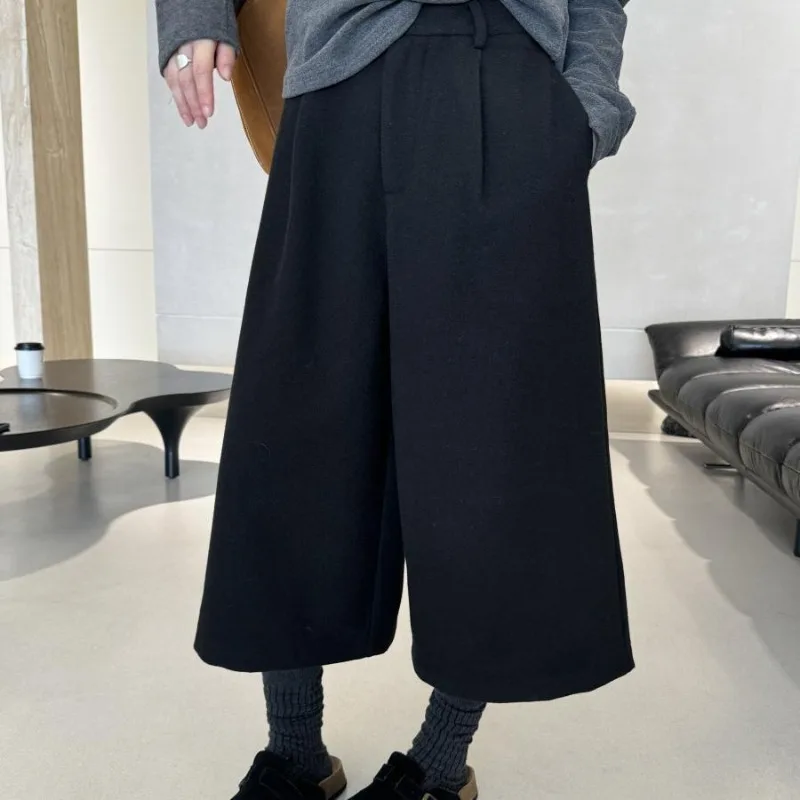 2026 New Woolen Wide-leg Pants Women's High-waisted Straight Casual Cropped Pants Show Thin Temperament Boots Pants