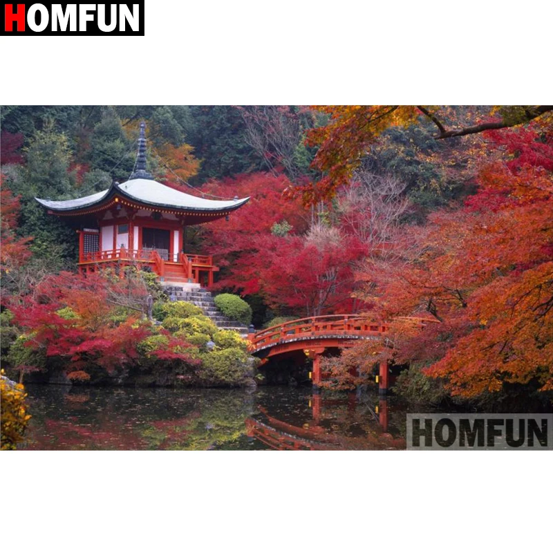 

HOMFUN полный бриллиант "пейзаж павильона дерева" DIY 5D алмазная живопись вышивка крестиком домашний декор картина со стразами ручной работы A27402