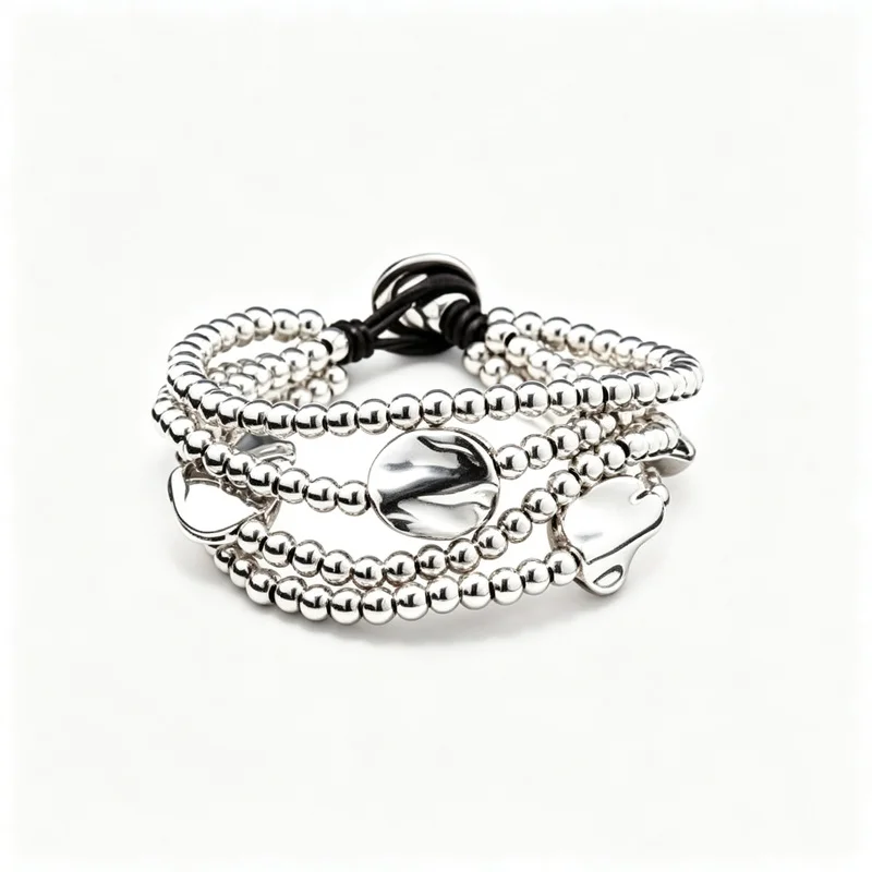 Alloy Three Strand Beaded Bracelet with Heart Charm, Silver Minimalist Jewelry for Women, Adjustable 15.7 cm, Everyday Gift
