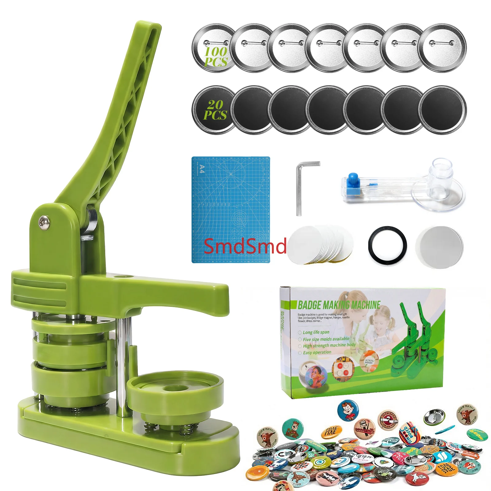 Button Maker Machine 58MM DIY Pin Badge Button Maker Press Machine with 100pcs Button Parts+ 20pcs Refrigerator Magnet Part
