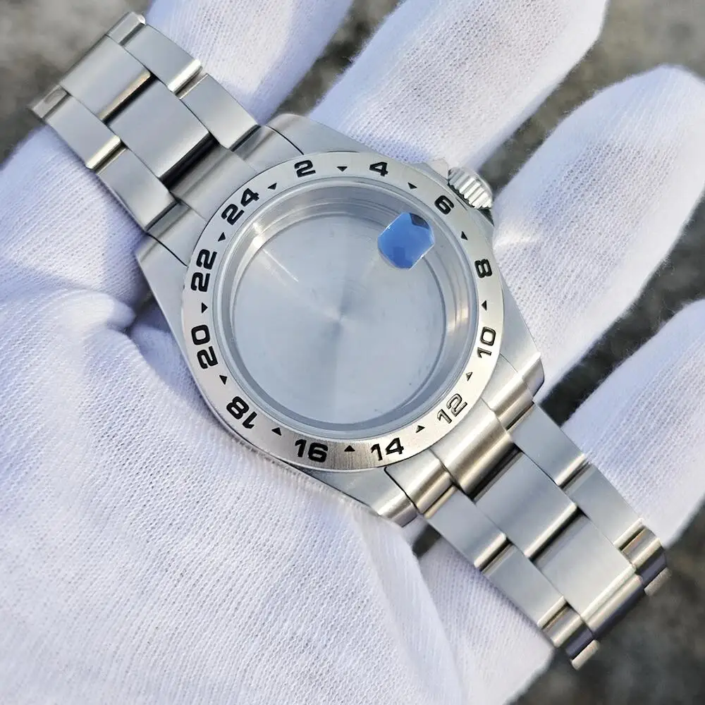 MOD Tandorio 39mm Silver Sapphire Crystal Glass 200m Waterproof Diver Men Watch Case For Explorer II NH34 NH35 N36 ETA2824 Move
