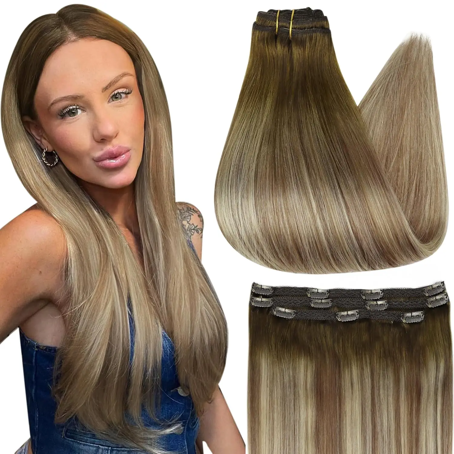 Youngsee Lace Clip Hair Invisible Natural Brazilian Hair Thick Ends Hair Premium Luxurious Salon Quality 12-20inches