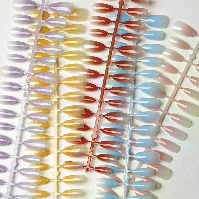 เล็บปลอมแบบกดติด 30 ชิ้น ลายไล่สีตาแมว ทำมือ ขนาดกลาง-สั้น ดีไซน์ยอดนิยม ตกแต่งลายดอกไม้ ปิดเต็มเล็บ