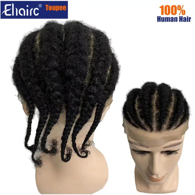 

New Afro Toupee for Men Braided Full Lace Toupee Wig For Black Men Male Hair Prosthesis 6" Mens System Unit Curly Wig for Men