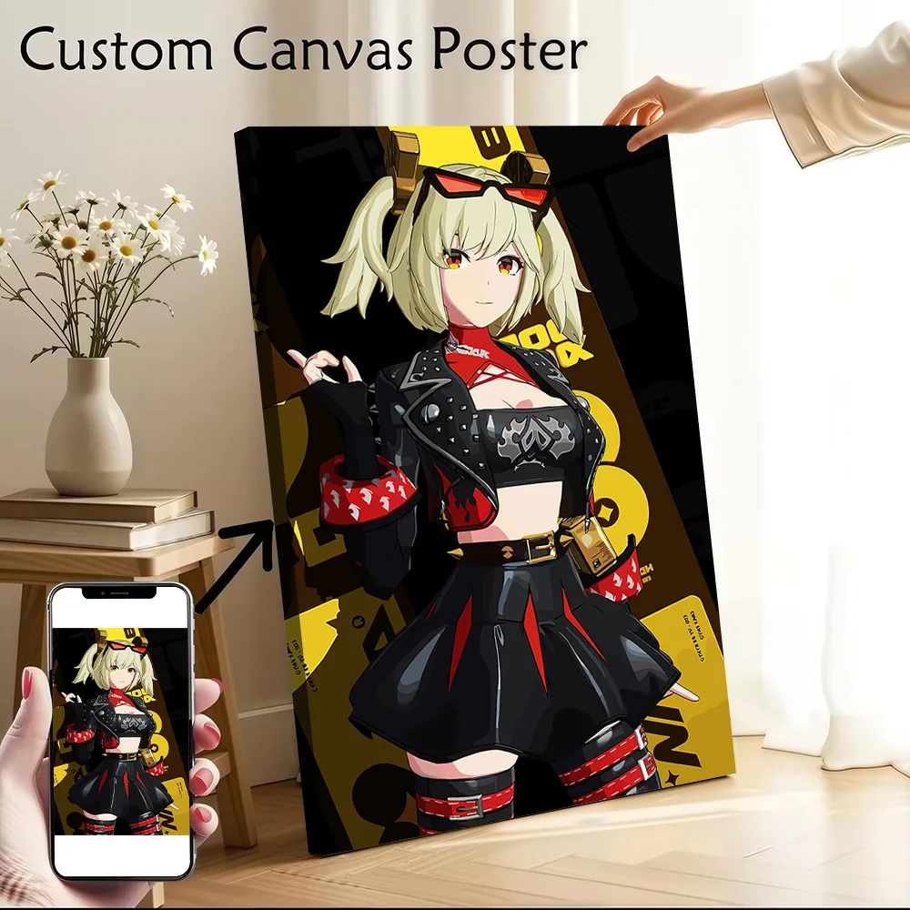 Anime Girl in Rocker Outfit Printed Canvas Wall Art Customizable Paintings Poster Perfect Gift for Home Decoration Ornaments