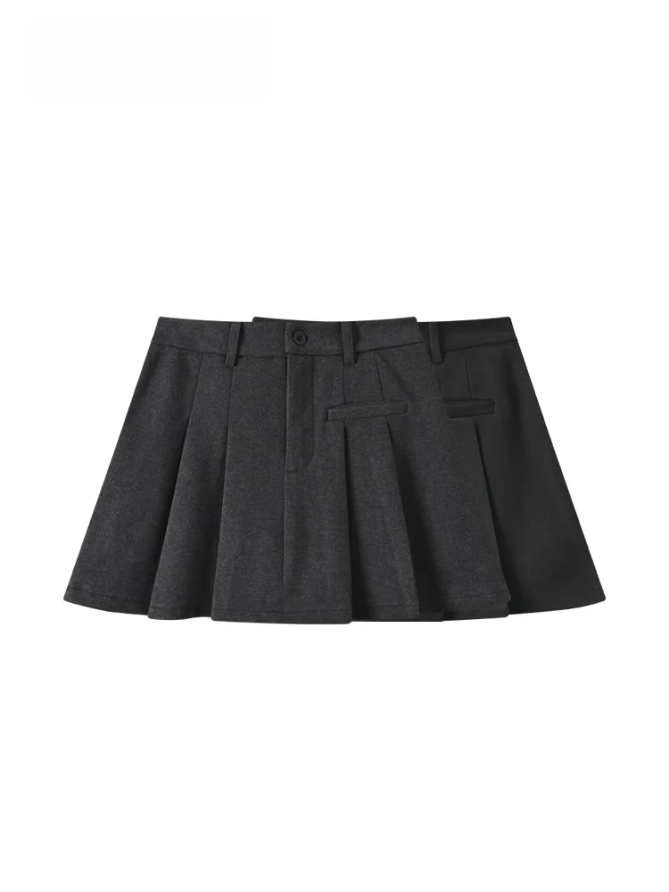 

Юбка А-силуэта с высокой талией и плиссировкой для полных женщин, осенне-зимняя новинка, стильная юбка в студенческом стиле, юбка для омоложения, трендовая юбка