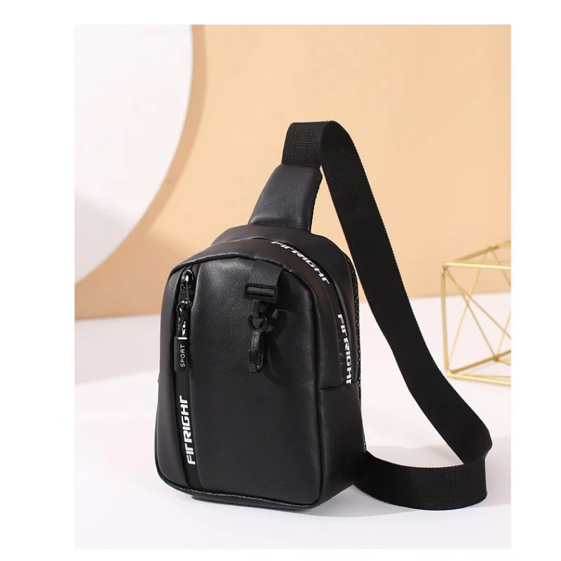 

New Textured Women's Chest Bag Simple Fashion Color-Block Shoulder Bag Wide Strap Casual Motorcycle Bag