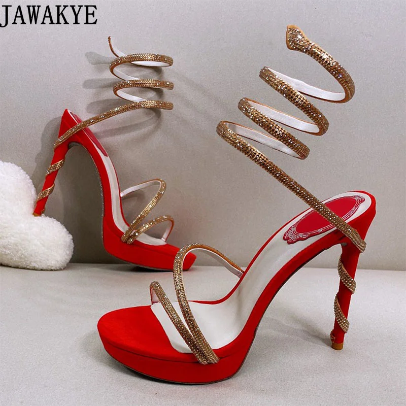 

Women Designer Brand High Heel Platform Shoes Crystal Ankle Strap Gladiator Sandals Summer Sexy Party Wedding Sandals Women