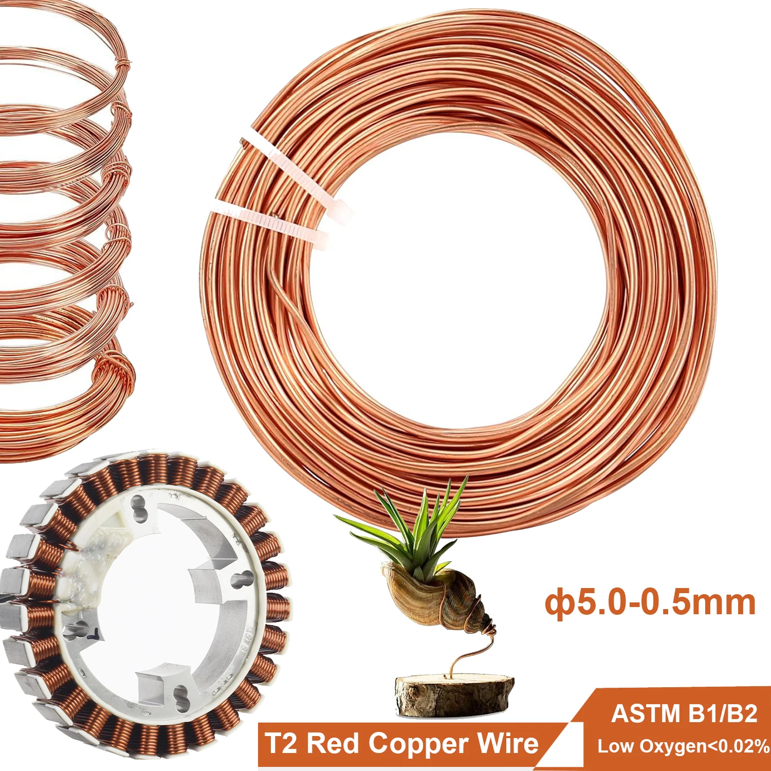 High Purity Red T2 Copper Wire (5mm-0.5mm)  99.9% Pure Soft Conductive for Electrical, Welding, Crafts, Industrial Use