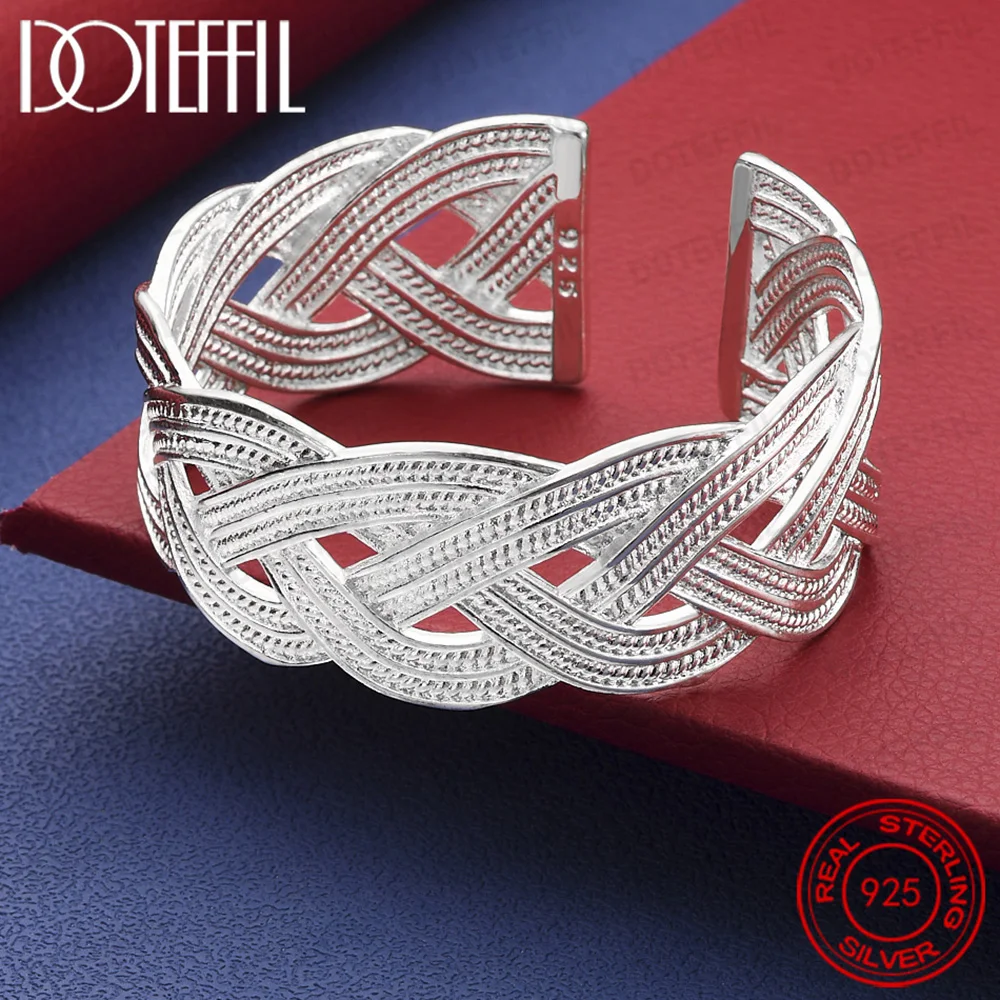 925 Sterling Silver Intertwined Cross Bangle Bracelet For Woman Man Wedding Engagement Fashion Charm Party Jewelry