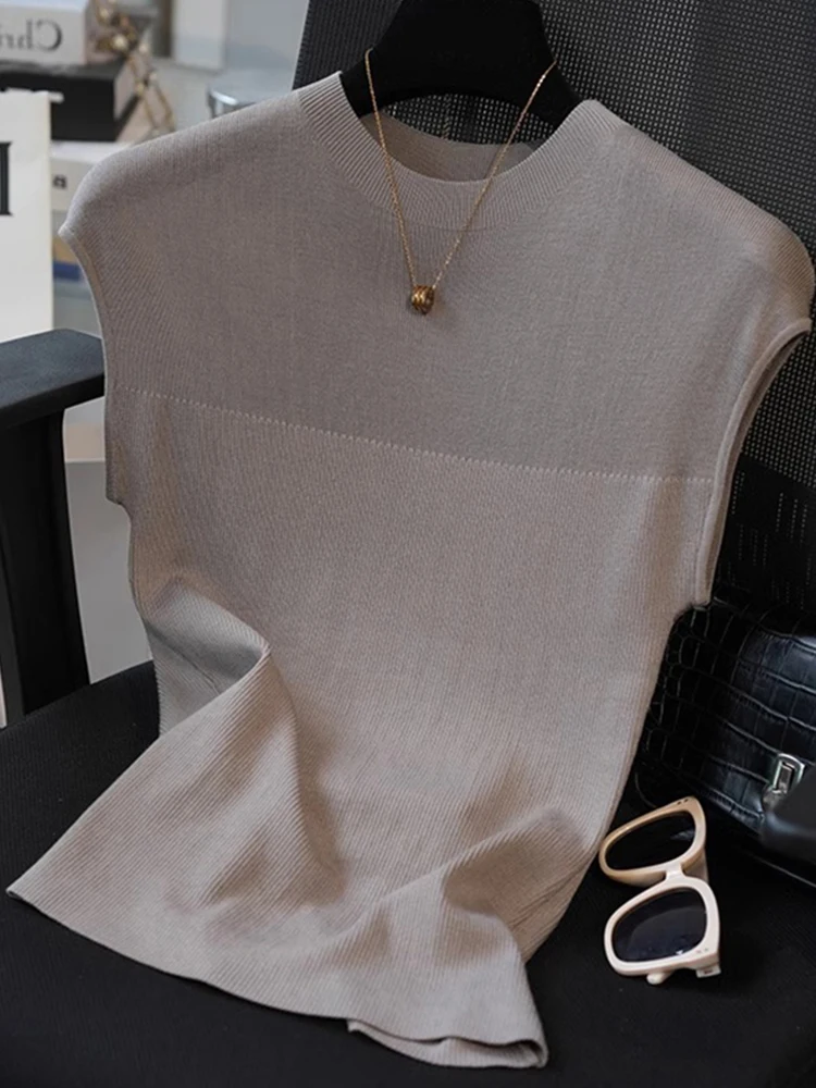 

Lightweight Breathable Knitted Vest Summer Vintage Anti-Aging Slimming Base irt Slim Fit ort Sve T-irt Women's Top