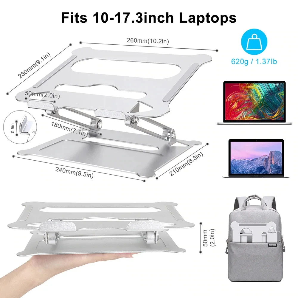 Aluminum Alloy Adjustable Laptop Stand Folding Portable for Notebook MacBook Computer Bracket Lifting Cooling Holder Non-slip