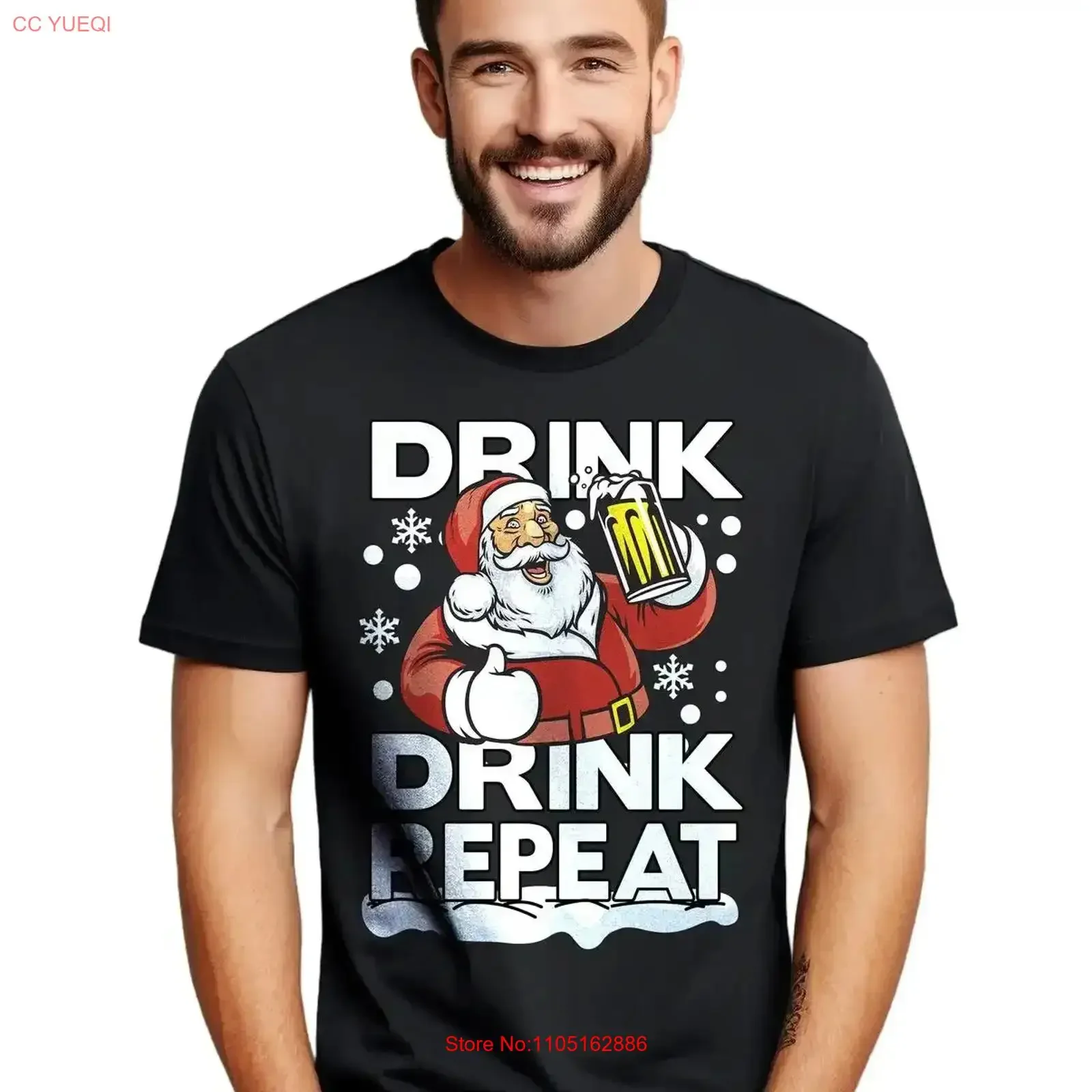

Drink Repeat Santa T Shirt Santa's favorite holiday mantra Funny shir vintage Washed Top For Everyday Wear streetwear vintage