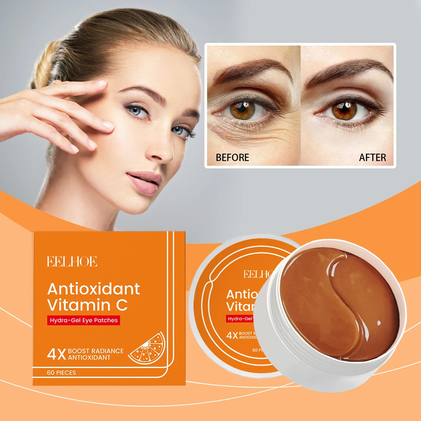 

60Pcs Vitamin C Eye Patches Remescar Puffiness Dark Circles Bags Tightening Eye Skin Hyaluronic Acid Moisturizing Eye Mask Care