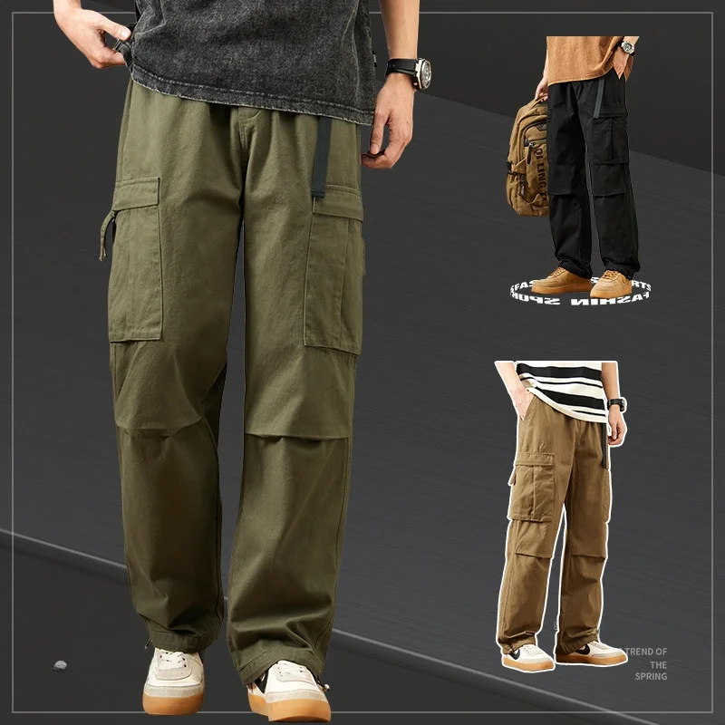 

TUCANO Men's Casual Cotton Work Trousers Loose Fit Straight Leg Large kets Bla Spring Autumn Wear Comfortable Warmth