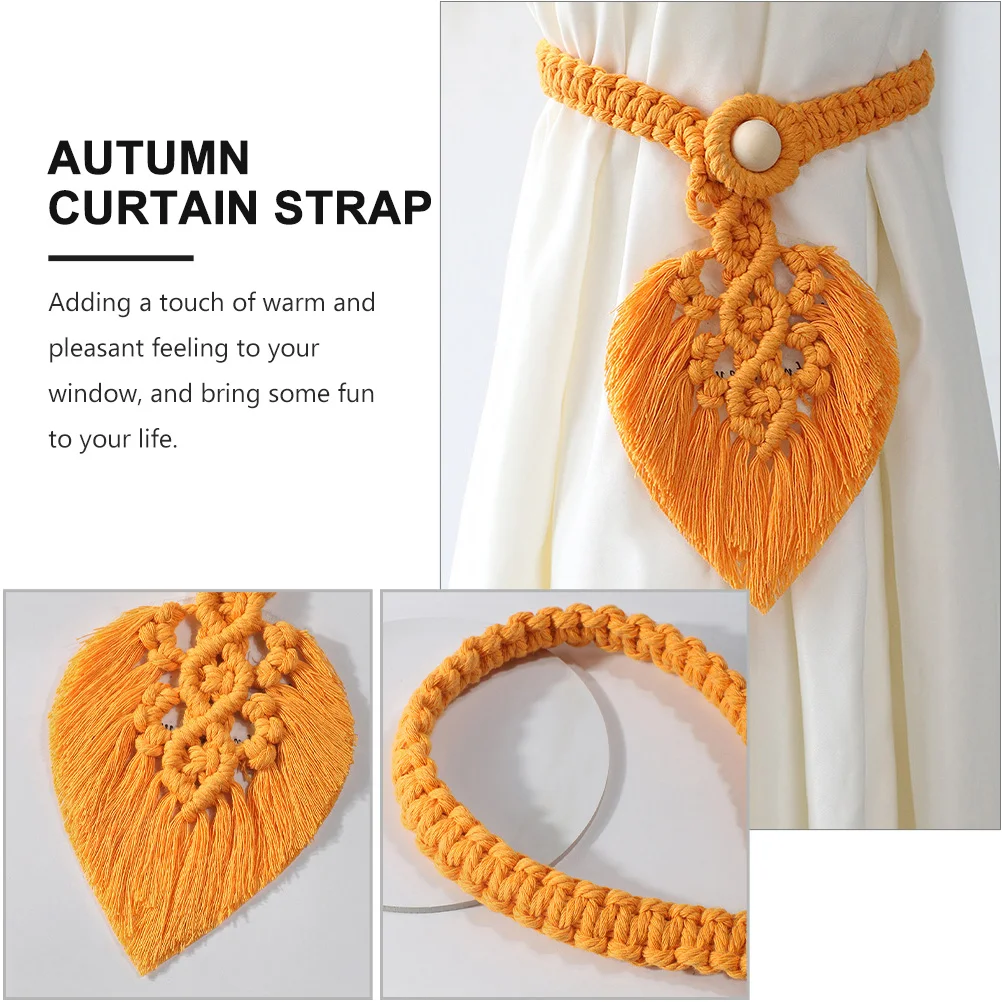 2PCS Curtain Tie Rope Home Decorative Strap Bohemian Macrame Tassel Leaf Practical Autumn Woven Buckle Accessory