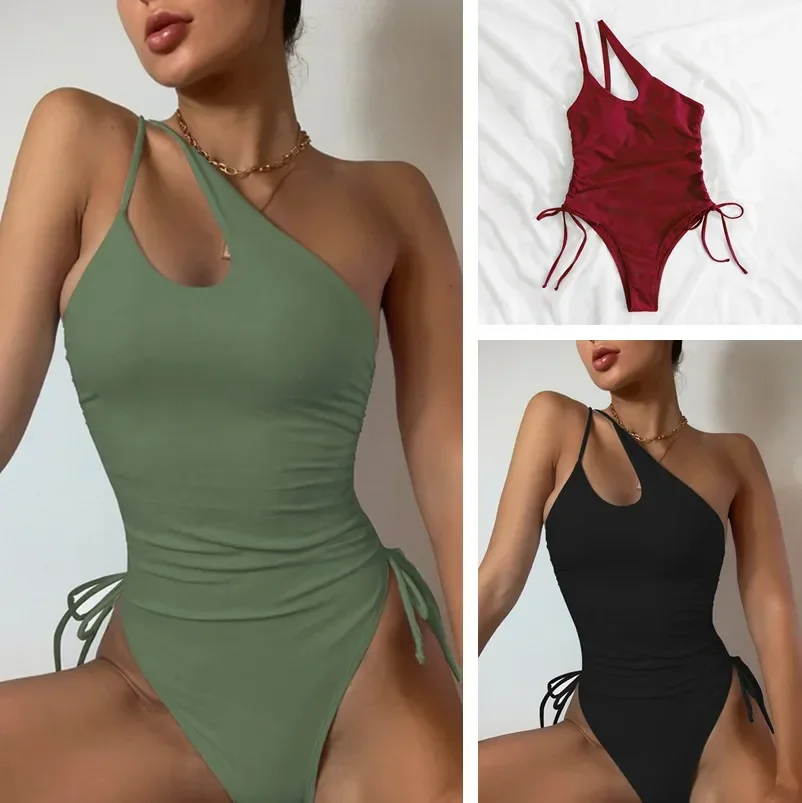 2025 S-XL لامعة ملابس النساء الشاطئ قطعة واحدة ملابس السباحة Mujer Trikini مايو Biquini بيكيني Monokini Stroj Kapielowy