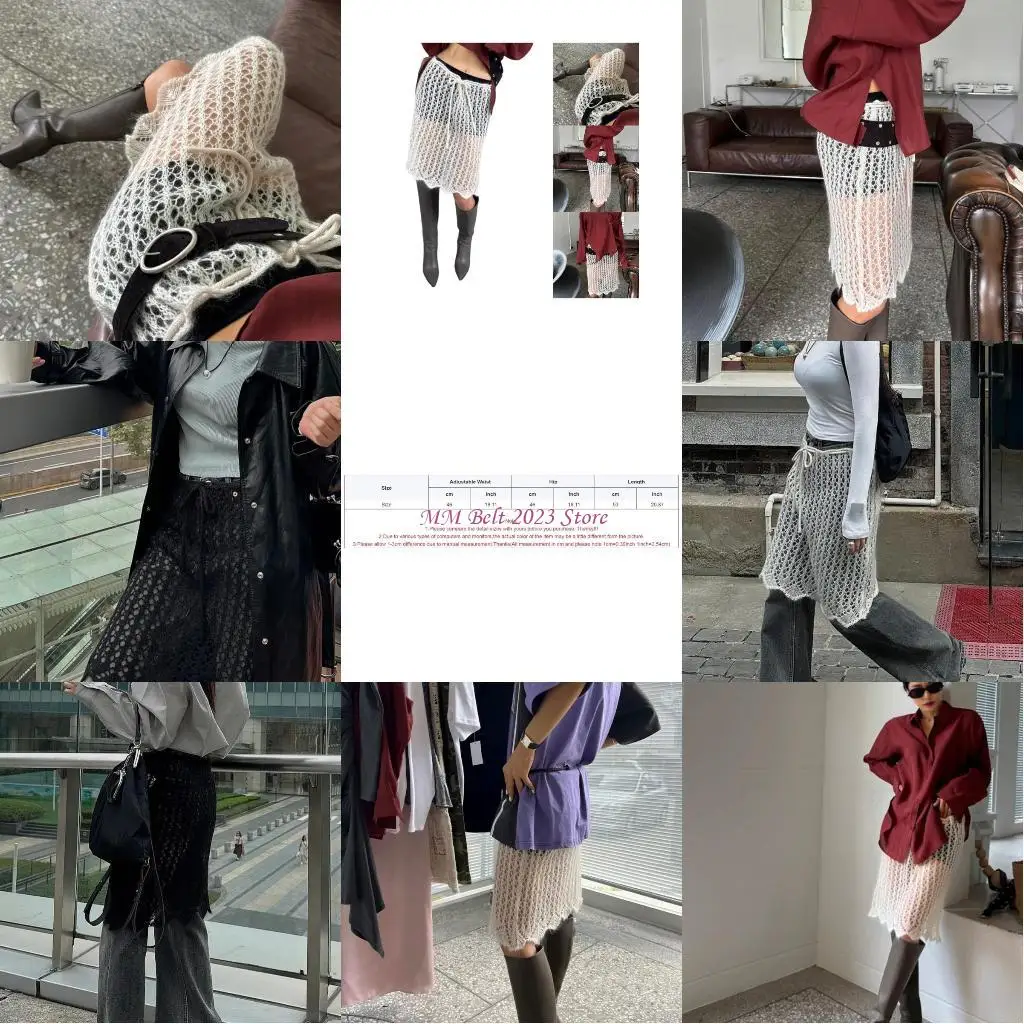 

49ME Elegant Knit Crochet Skirt Hollow Designs Hip Scarf Crochet Cover Up Skirt