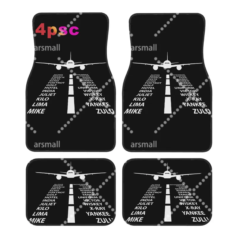 Phonetic Alphabet Pilot Airplane Car Floor Mats of 4 Pieces Aviation Plane Fighter Universal Car Front Rear Carpets Foot Mats