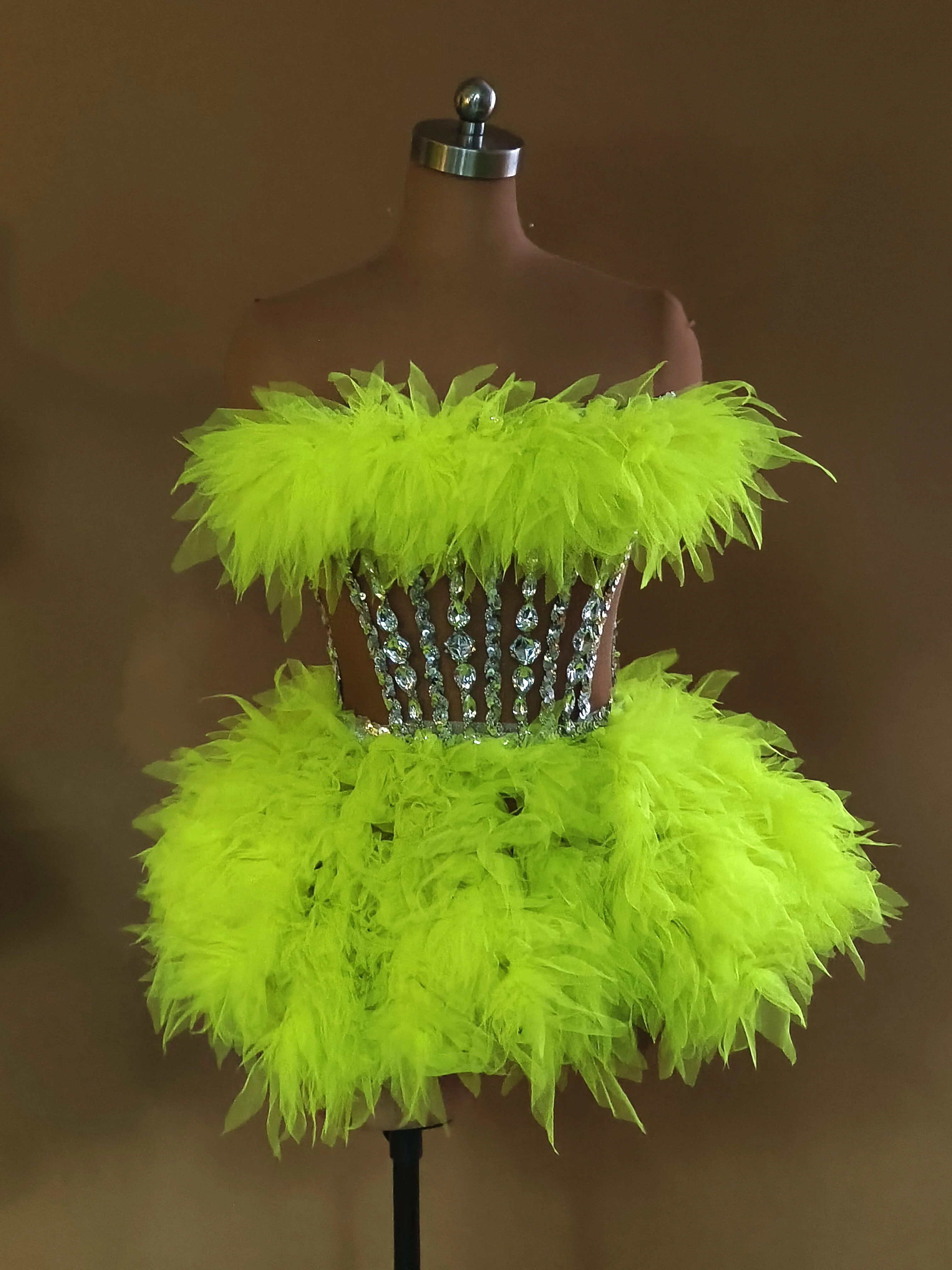 2025 Fluorescerend Groen Gaas Steentjes Jurken Verjaardagsfeestje Festival Kleding Zanger Toneelkostuum Drag Queen Outfit yj083
