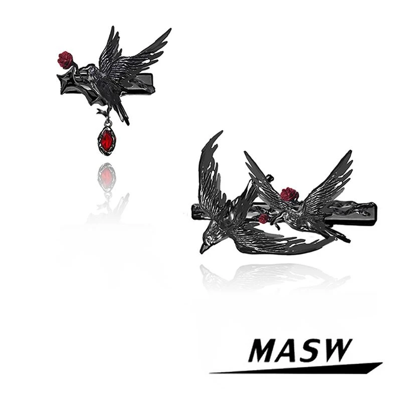 

MASW Original Design Hiphop Cool Hot Girl Style Red Crystal Black Bird Hairclip For Women Girl Head Accessories Hair Wearing