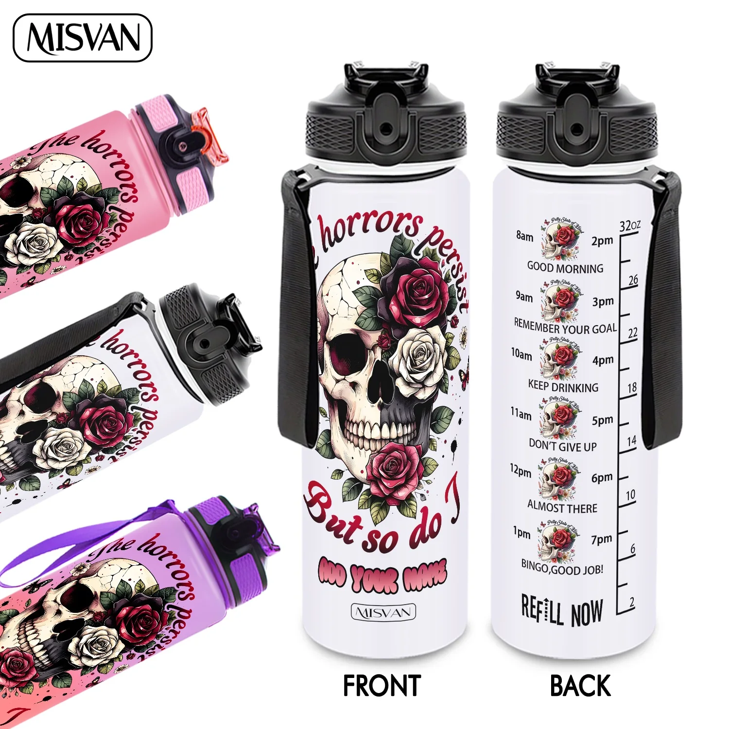 

1PC, Skull Rose Butterfly Art Design ,32oz Gradient Water Bottle-Leak-Proof,HD Non-Peeling Pattern,Perfect for Sports,Fitness,Ou