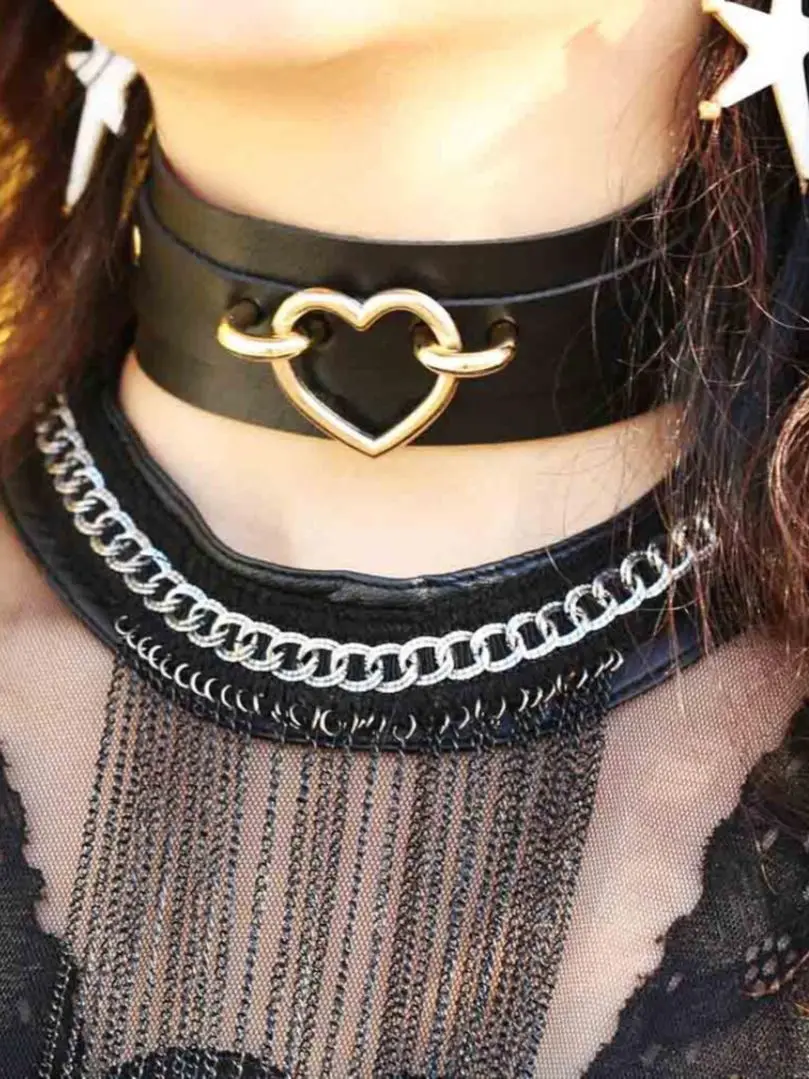 موضة المختنق النساء القلائد الشرير القوطية بولي Leather الجلود سلسلة القلب مشبك طوق قلادة مجوهرات الحفلات الديكور المختنق S2990 #2