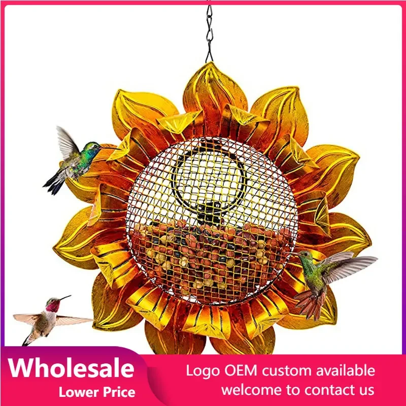 

Wild Bird Feeders Outside Hummingbird Hanging Wild Bird Feeder Metal Sunflower Outdoor Bird Breeders Garden Decor with Hook
