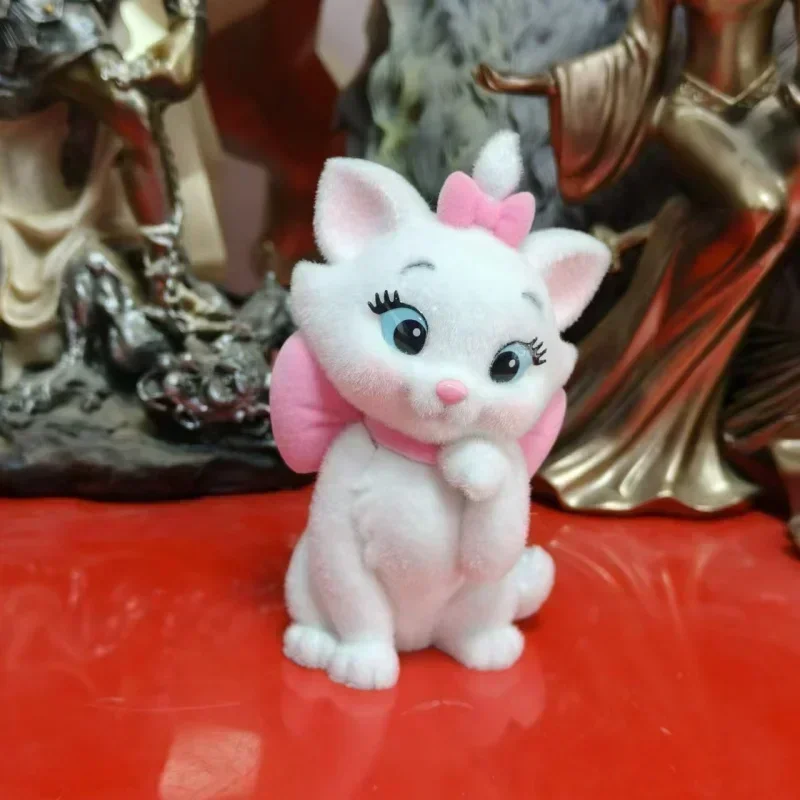 Disney Marie Cat Figure Fluffy Pvc Cat Anime Flocking Collection Desktop Model Statue Ornamrnts Doll Children Birthday Gifts Toy