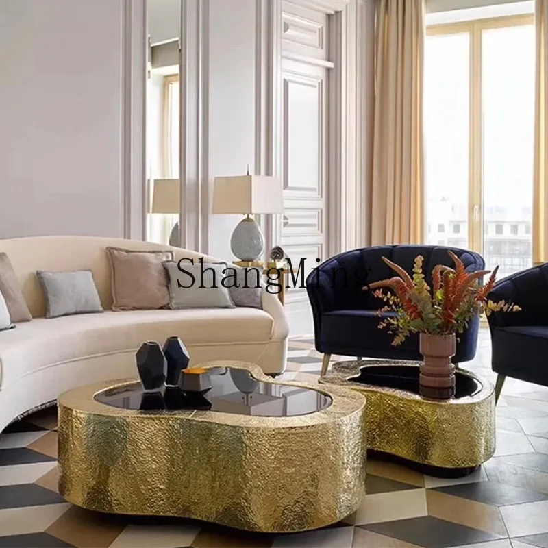 

SM modern light luxury stainless steel coffee table living room home design high-end tea table combination