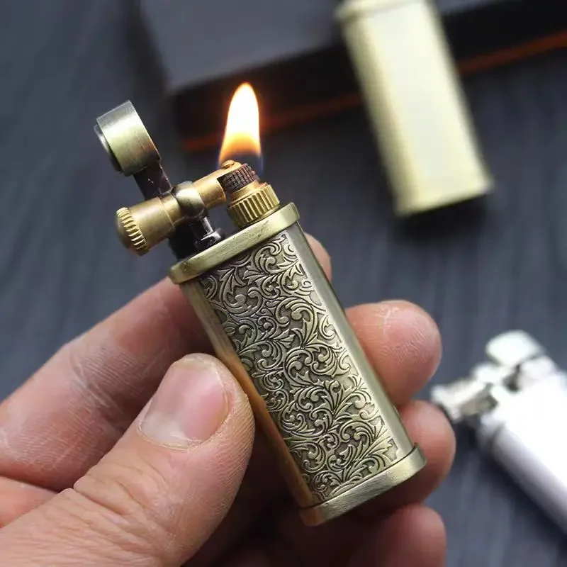 New Creative Tangcao Old-fashioned Kerosene Lighter Retro Metal Grinding Wheel Open Flame Smoking Accessories Tools for Men