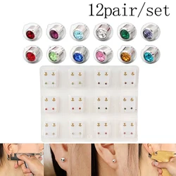 12 Pairs Medical Earrings Piercing Tool Ear Stud Surgical Steel Earrings Jewelry