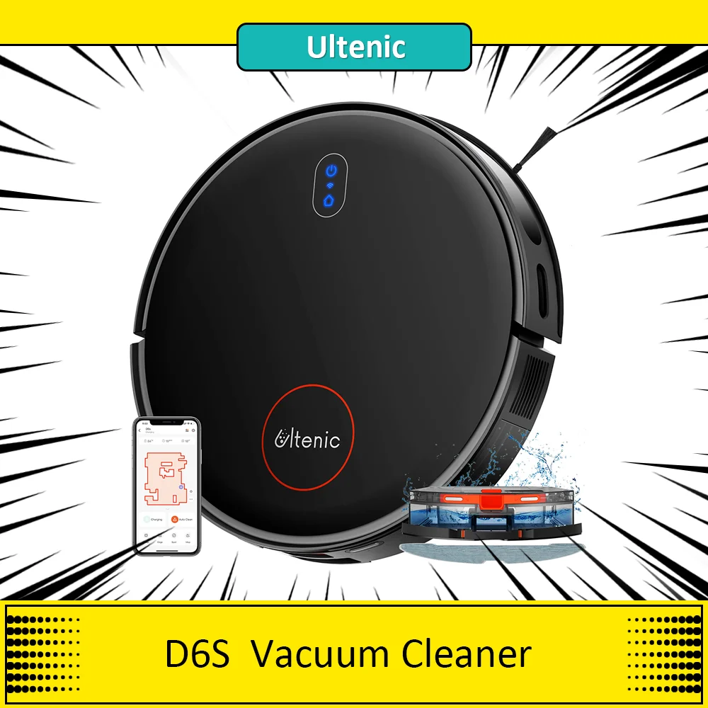 Ultenic D6S Gyro Robot Vacuum Cleaner, 3-in-1 Sweep Vacuum Mop, 3000 Suction, 4 Cleaning Modes, 2600mAh Battery,120min Run Time