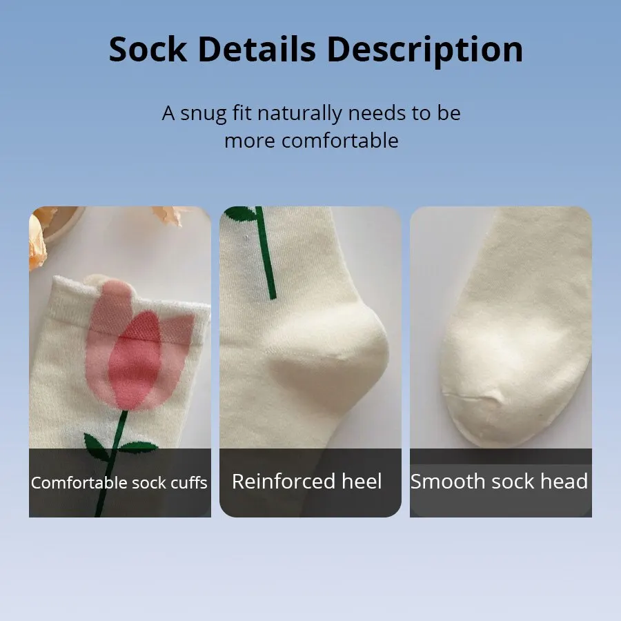 5 Paar Damen-Mittelrohrsocken, Harajuku, Retro, Blumenmuster, Vintage, Neuheit, elegant, ethnisch, Kawaii, niedlich, lässig, atmungsaktiv, Damen und Mädchen